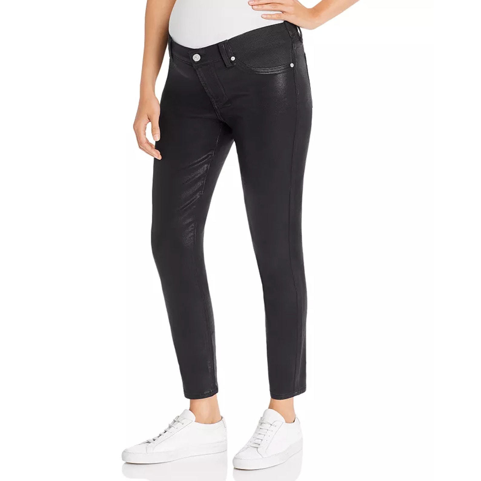 7 For All Mankind B(Air) Ankle Skinny Maternity Jeans In Coated Black Size 31